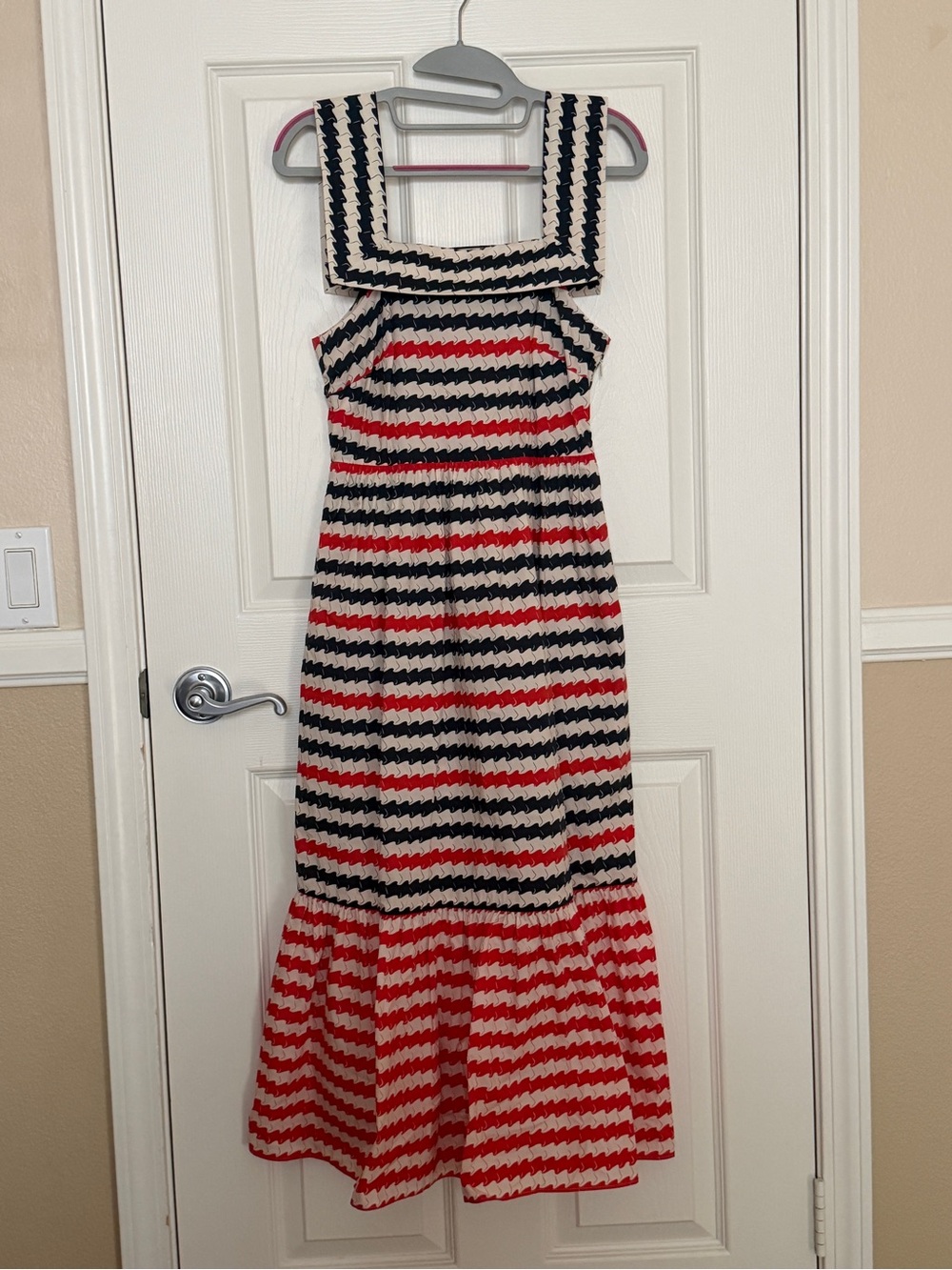 LK Bennett Navy, Red, and White Striped Dress